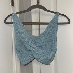 Blue crocheted knit top size small